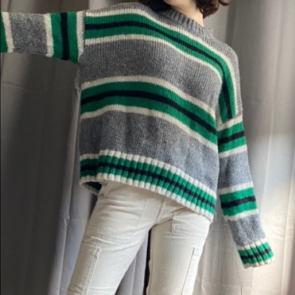 white green cream grey stripped oversized sweater